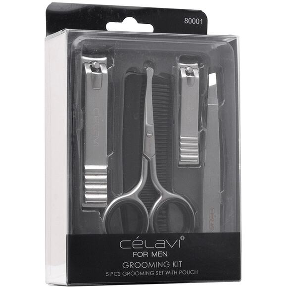 Celavi For Men 5Pc Grooming Set with Pouch*Nail Clippers, Toe Nail, and Scissors - Picture 1 of 1
